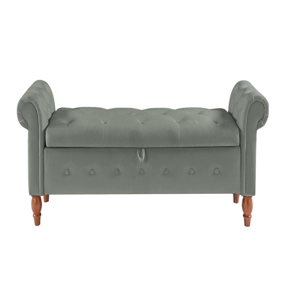 Velvet Multifunctional Storage Rectangular Sofa Stool - Grey_voghion.com